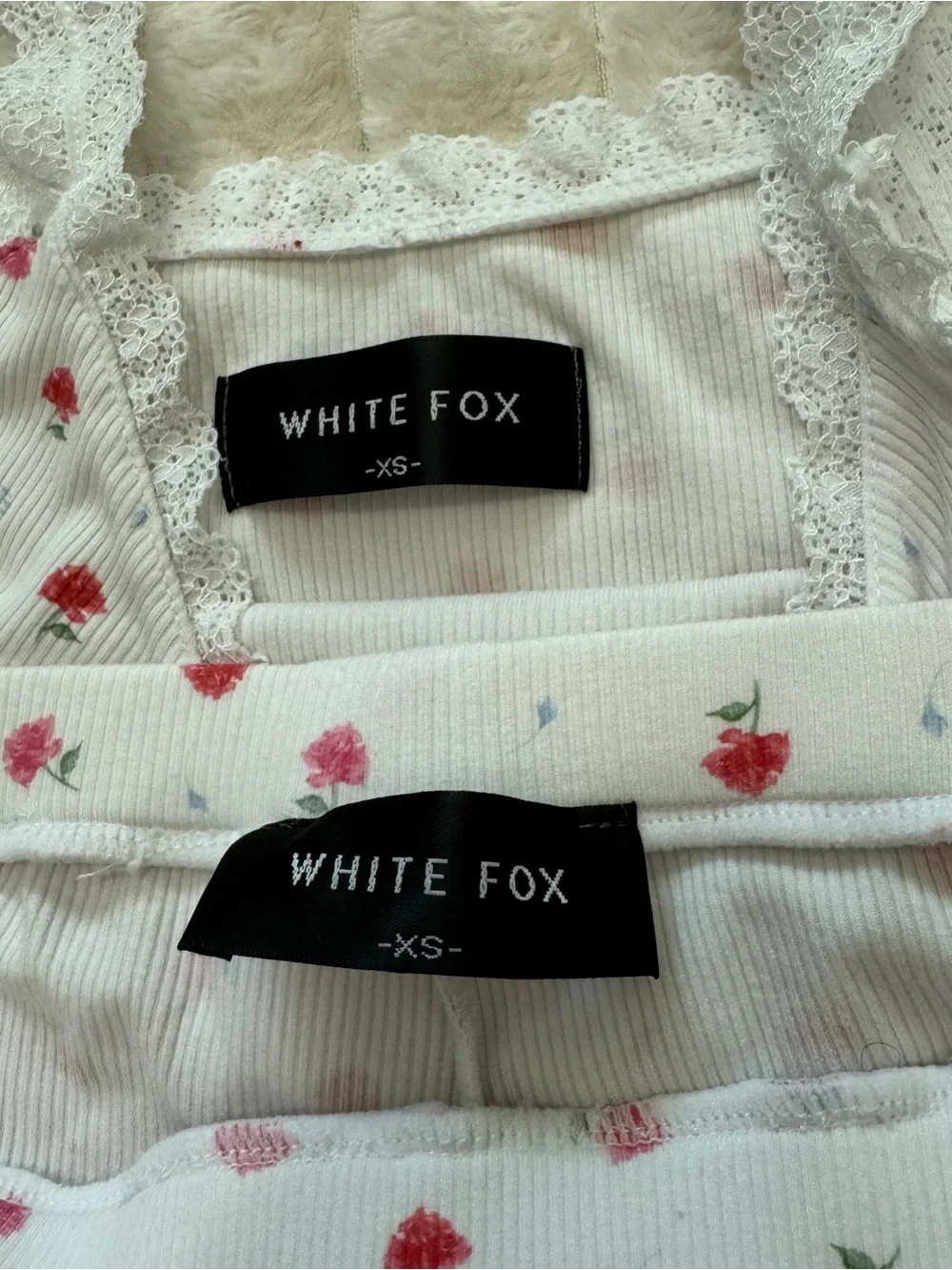 White Fox XS White Floral Roses Pajama Set ~ Cami Tank Lace Trim & Pants
